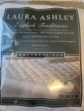 Laura Ashley Quilted Mattress Pad - White and Cream